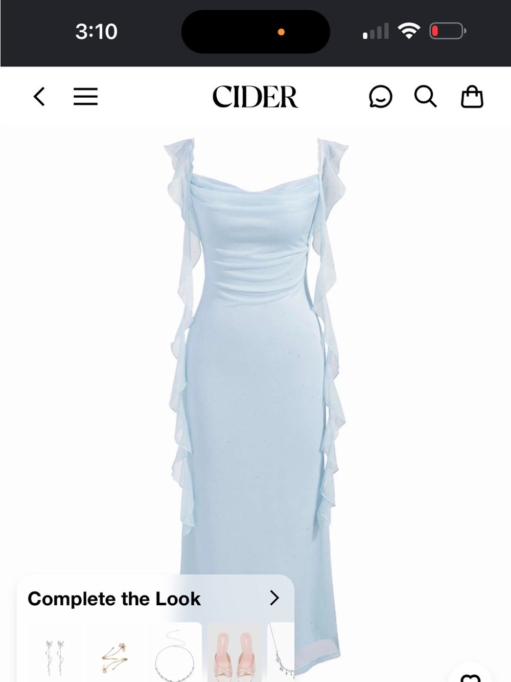 NWT Cider Cowl Neck Solid Glitter Ruffle Maxi Dress Sky Blue Small